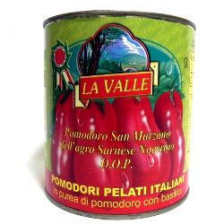 La Valle Italian Peeled Tomatoes in tomato puree with basil leaf Pomodoro San Marzano dell'Agro Sarnese Nocerino D.O.P. Italy 